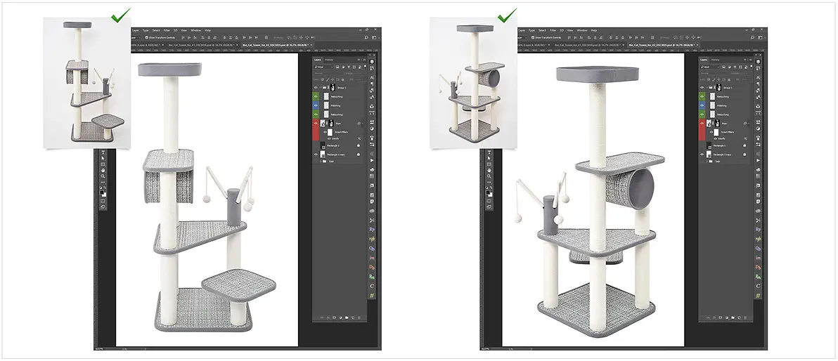 The Cat Tower. Making Of: remove imperfections, make color corrections, remove the background, correct the geometry.